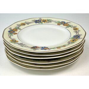 6x Theodore Haviland Limoges 1925-36 Miami Ivory Floral 7.5" SALAD PLATES EUC A
